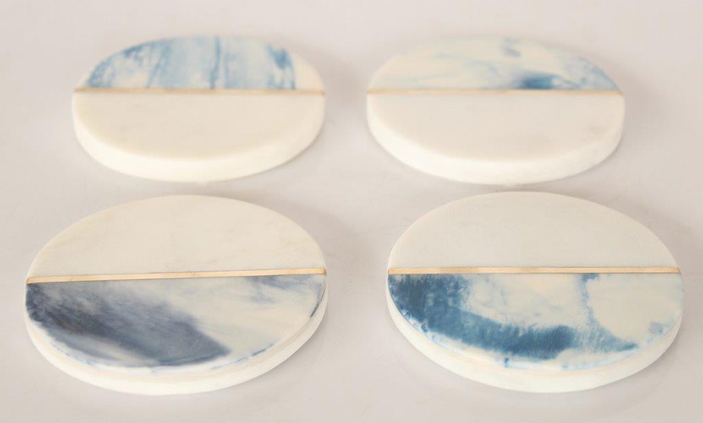 Set Of 4 Marble & Blue Coasters